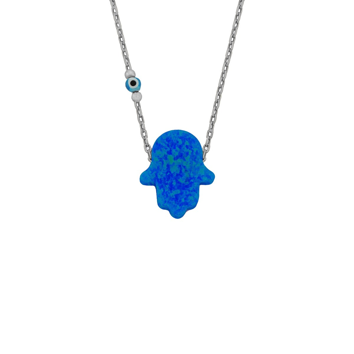 Kardelen Fatimas Hand Opal Kette mit Nazar Augenkette Dunkelblau - 925 SILBER Flash Sale