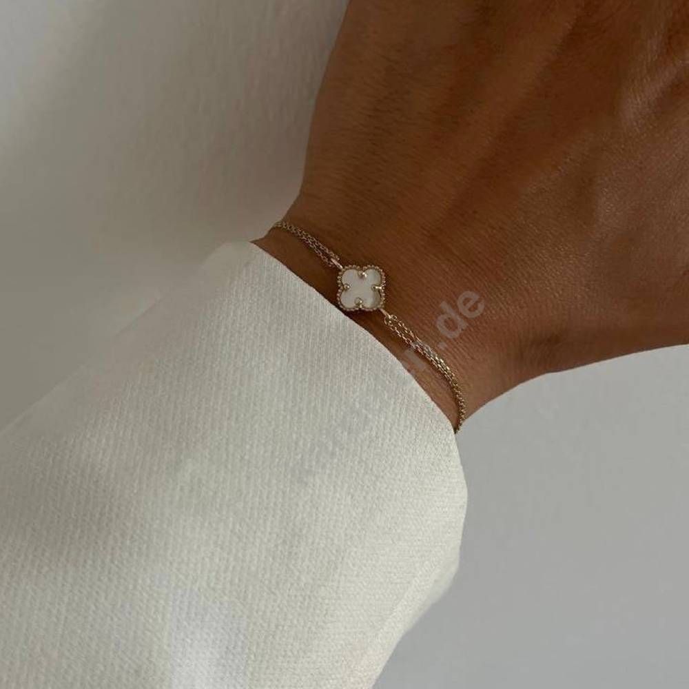 Kardelen 14k GOLD WEISSE KLEE ARMKETTE Kostenloser Versand international