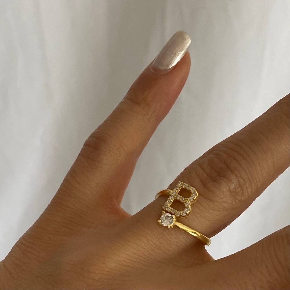 Kardelen Letter Diamond Ring - 925 SILBER Kostenloser Versand