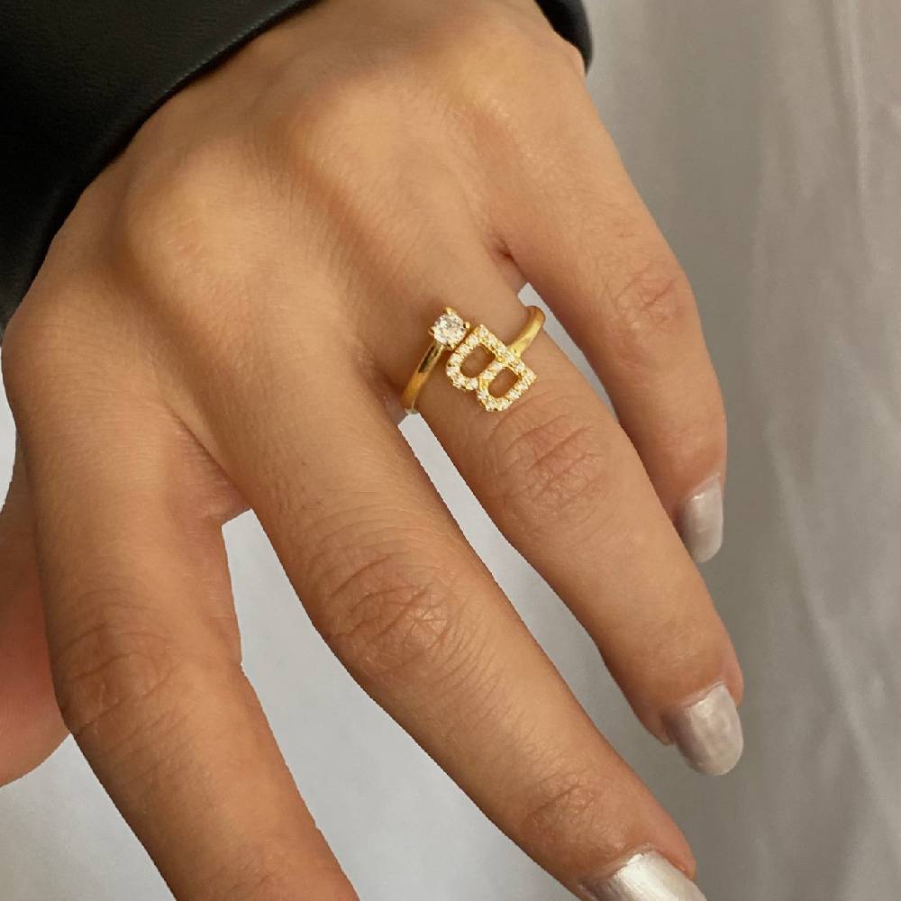 Kardelen Letter Diamond Ring - 925 SILBER Kostenloser Versand