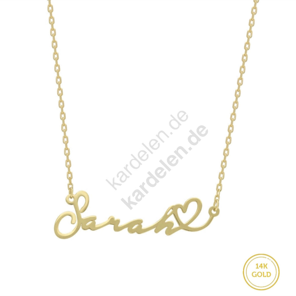 Kardelen 14K GOLD HERZ SYMBOL WAAGERECHT NAMENSKETTE Muttertagsangebot