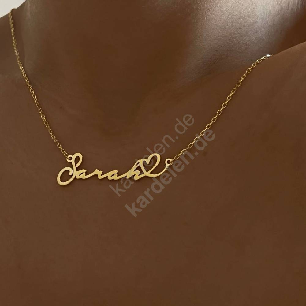 Kardelen 14K GOLD HERZ SYMBOL WAAGERECHT NAMENSKETTE Muttertagsangebot