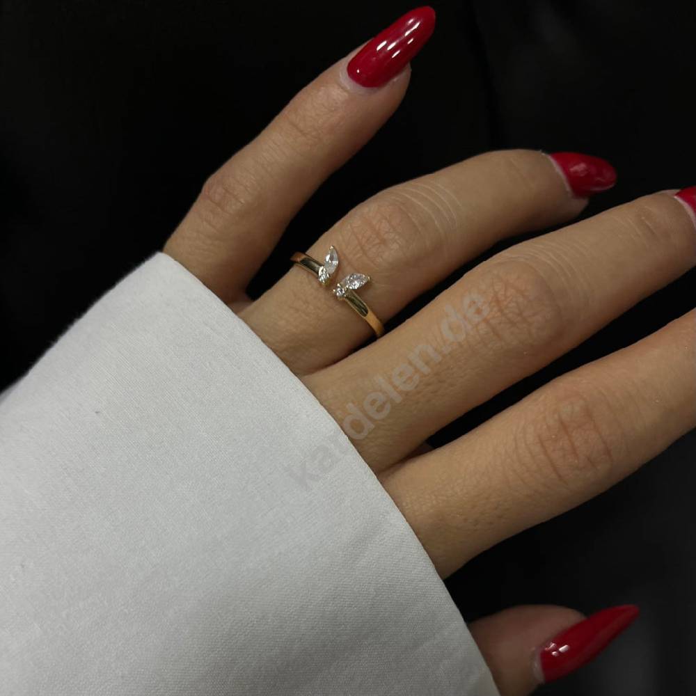 Kardelen 14K Gold Zirkonia Butterfly Ring Kostenlose Rückgabe