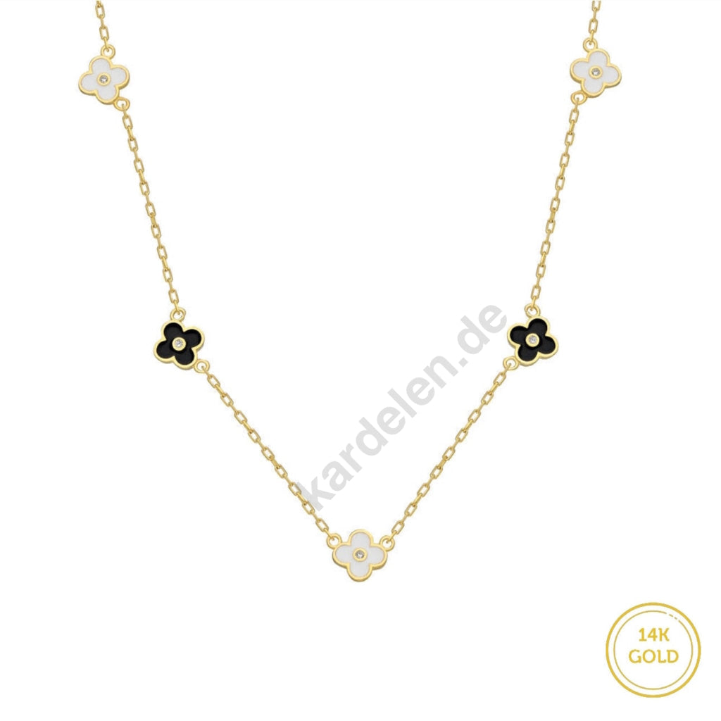 Kardelen 14K GOLD Schwarz&Weiss Kleeblatt Halskette Letzte 2 Tage