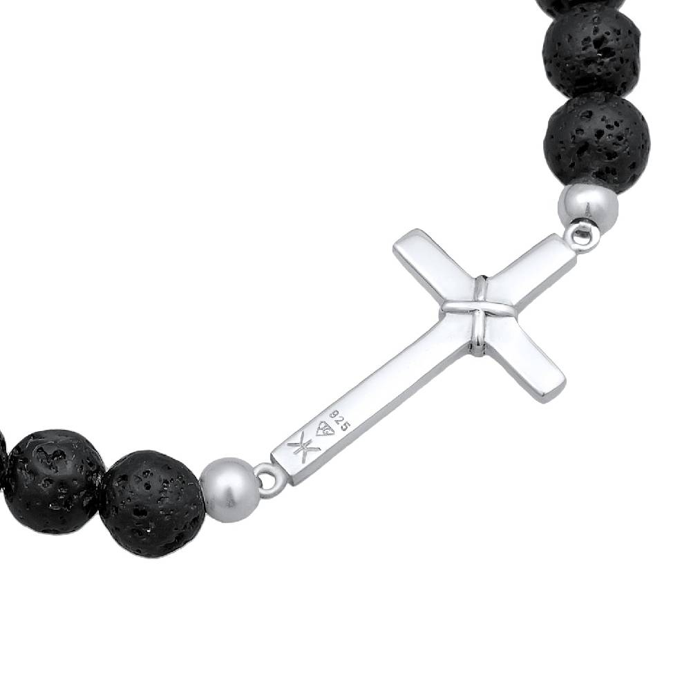Kuzzoi Armband Kreuz | Lava Perlen (Schwarz) Saisonschlussverkauf