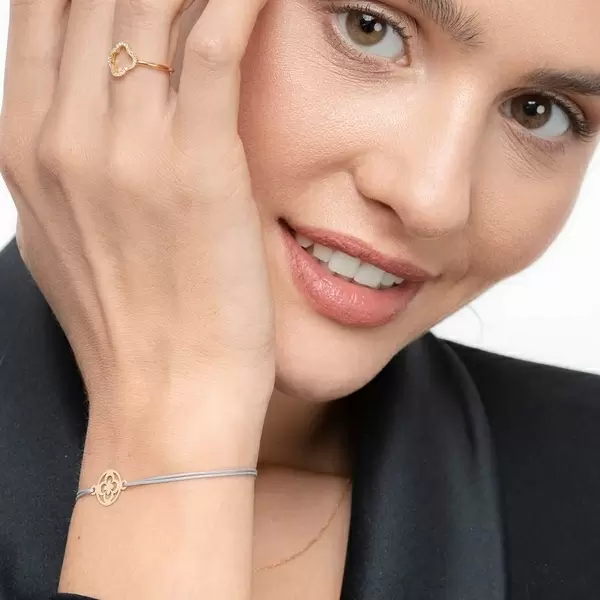Leaf Jewelry Glücksbändchen Clover, 14 K Gelbgold, Grau Begrenztes Angebot