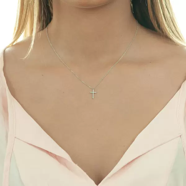 Leaf Jewelry Halskette Kreuz mit Diamanten, 18 K Weißgold 2025