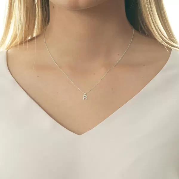 Leaf Jewelry Halskette Letter "R", 14 K Weißgold mit Diamanten Muttertagsangebot