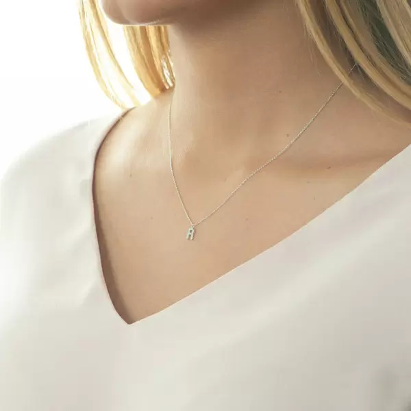 Leaf Jewelry Halskette Letter "R", 14 K Weißgold mit Diamanten Muttertagsangebot
