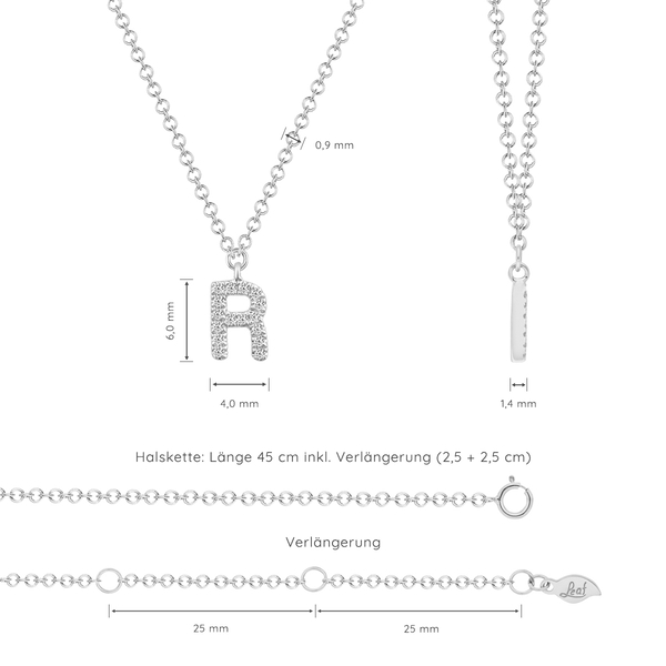 Leaf Jewelry Halskette Letter "R", 14 K Weißgold mit Diamanten Muttertagsangebot