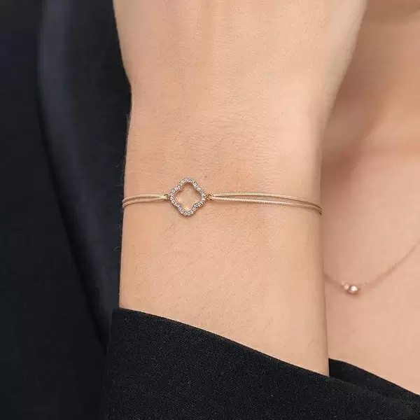 Leaf Jewelry Glückarmband Kleeblatt mit Diamanten, 18 K Rosegold, Beige Online