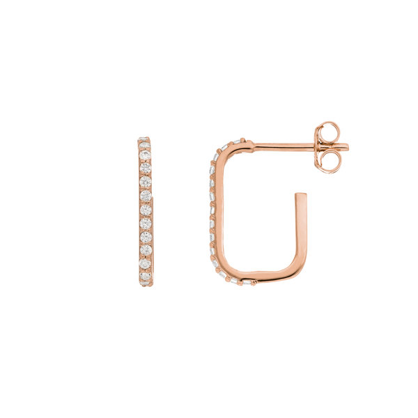 Leaf Jewelry Mini Creole Square mit Zirkonia, 18 K Rosegold vergoldet Günstiger Verkauf
