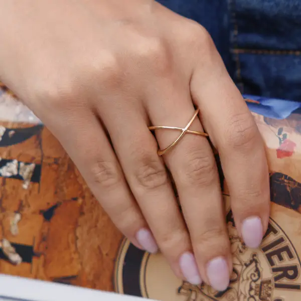 Leaf Jewelry Ring X Cross, 18 K Gelbgold vergoldet, Größe 54 Fabrik Onlineshop