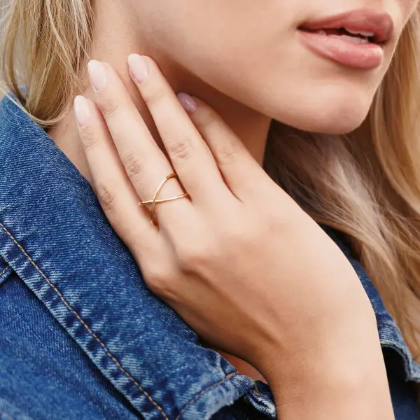 Leaf Jewelry Ring X Cross, 18 K Gelbgold vergoldet, Größe 54 Fabrik Onlineshop