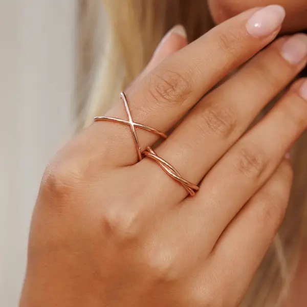 Leaf Jewelry Ring X Cross, 18 K Gelbgold vergoldet, Größe 54 Fabrik Onlineshop