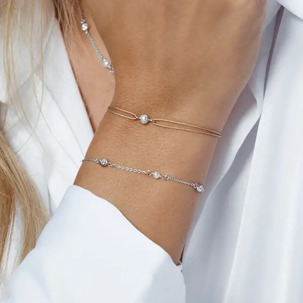 Leaf Jewelry Glücksarmband Pure mit Perle, 925 Sterlingsilber, Beige Flash Sale