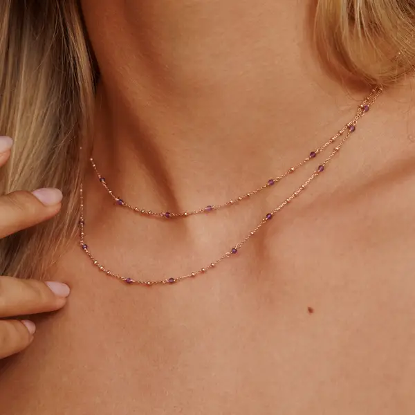 Leaf Jewelry Halskette Flying Gems, Amethyst, 90cm, 18 K Rosegold vergoldet Begrenztes Angebot