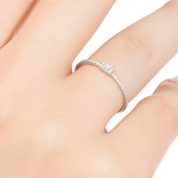 Leaf Jewelry Ring mit Diamanten, Tiny Baguette, 14K Weißgold Vatertagsangebot