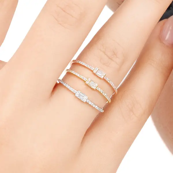 Leaf Jewelry Ring mit Diamanten, Tiny Baguette, 14K Weißgold Vatertagsangebot