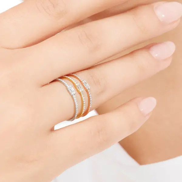 Leaf Jewelry Ring mit Diamanten, Tiny Baguette, 14K Weißgold Vatertagsangebot