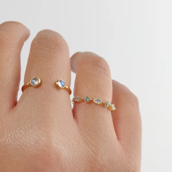 Leaf Jewelry Silber Open Ring, Rosenquarz, Gelbgold Zeitlich begrenztes Angebot