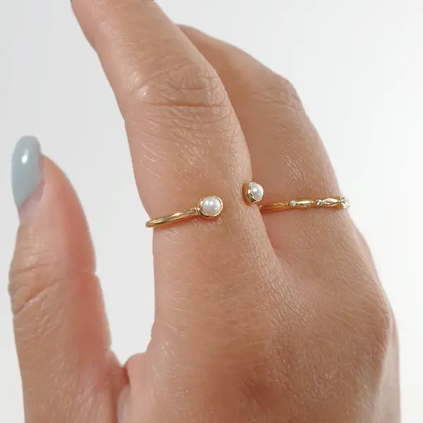 Leaf Jewelry Silber Open Ring, Rosenquarz, Gelbgold Zeitlich begrenztes Angebot