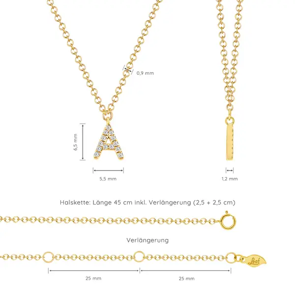 Leaf Jewelry Buchstabenketten, 14 K Gelbgold mit Diamanten Neueste Stile