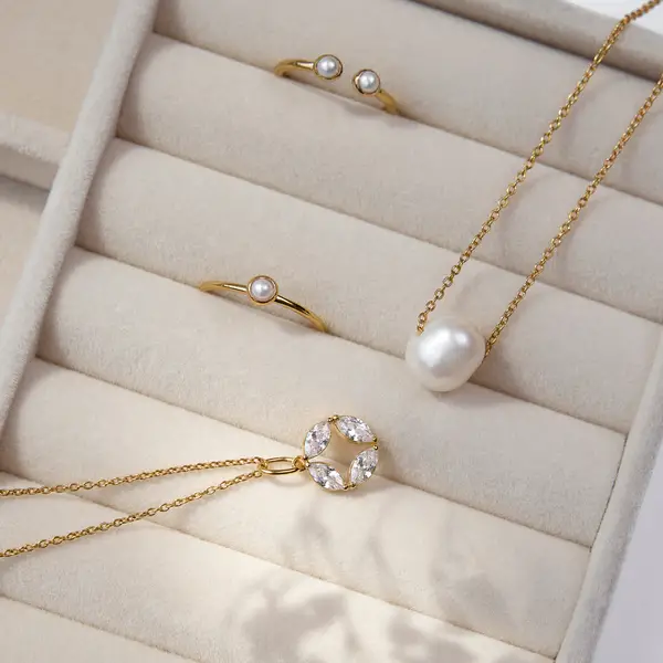 Leaf Jewelry Halskette Perlen Tropfen, 18 K Rosegold vergoldet Verkauf