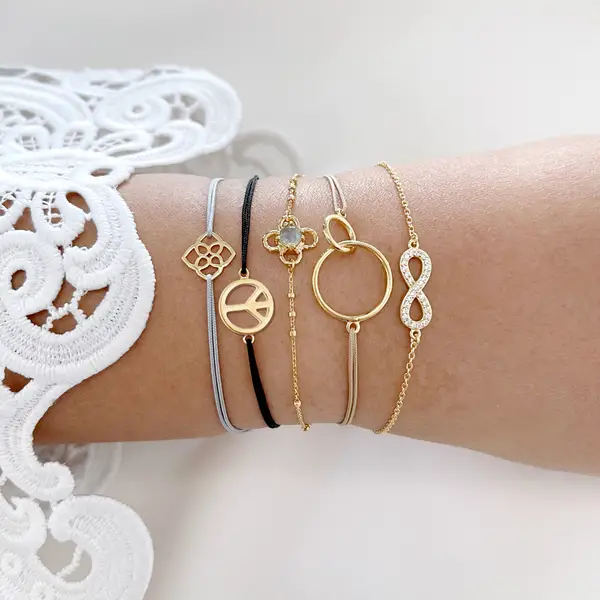 Leaf Jewelry Glücksarmband PEACE, 18 K Rosegold vegoldet, Grau Fabrikverkauf