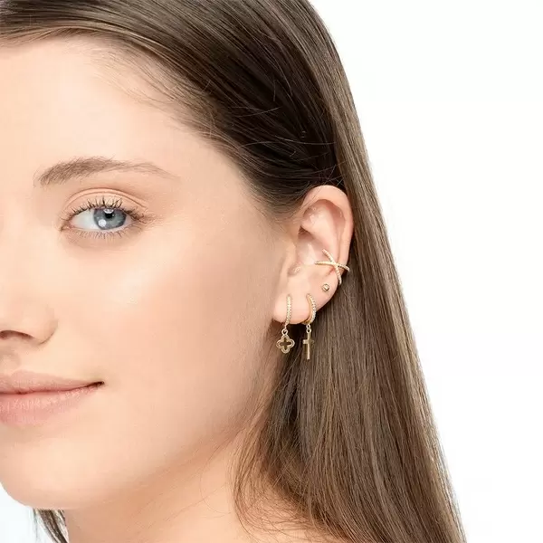 Leaf Jewelry Single Creole CROSS/Zirkonia, 18 K Gelbgold vergoldet Günstig kaufen