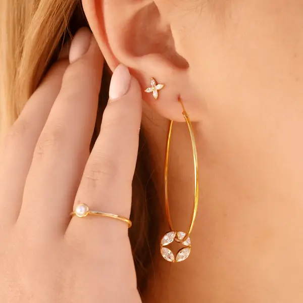 Leaf Jewelry Creolen Zirkonia Flower, 925er Silber Online Shopping