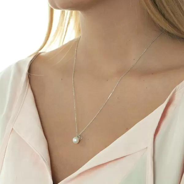 Leaf Jewelry Halskette Two Drop, 925 Sterlingsilber, Perle/Bergkristall Sonderangebote