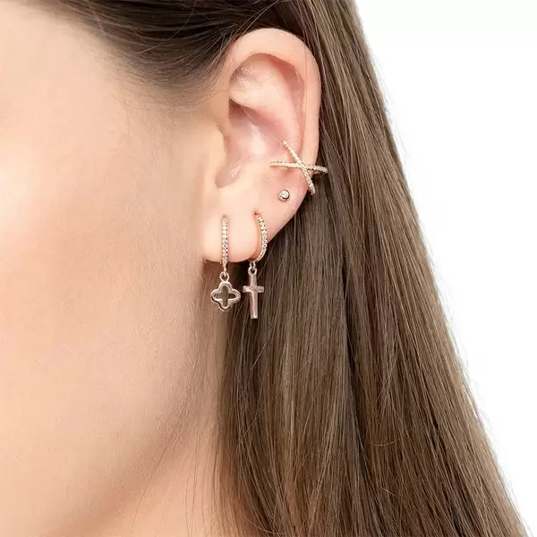Leaf Jewelry Single Creole CROSS/Zirkonia, 18 K Rosegold vergoldet Tiefpreis