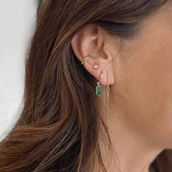 Leaf Jewelry Silber Creole, CUBE, Grüner Achat, Rosegold Online