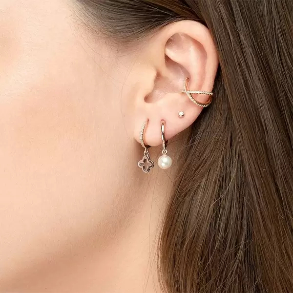 Leaf Jewelry Single Creole CLOVER/Zirkonia, 18 K Rosegold vergoldet Kostenloser Versand