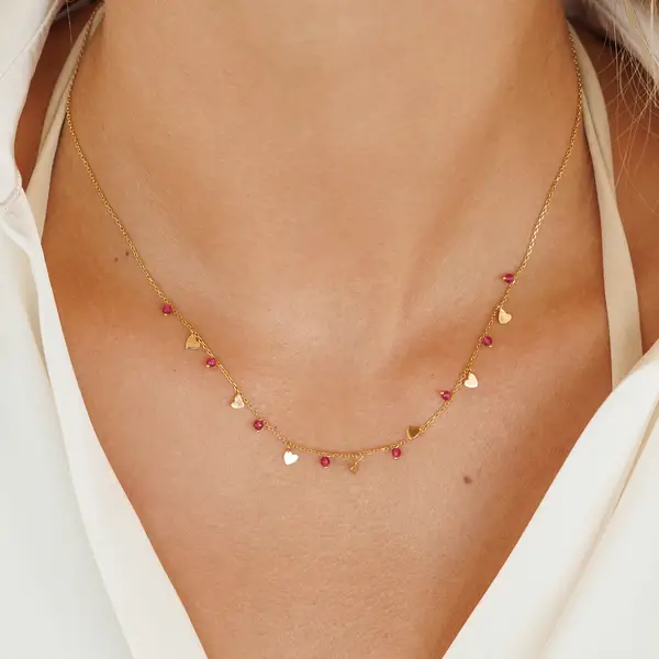 Leaf Jewelry Halskette Hearts Rubin, 18 K Gelbgold vergoldet Günstig kaufen