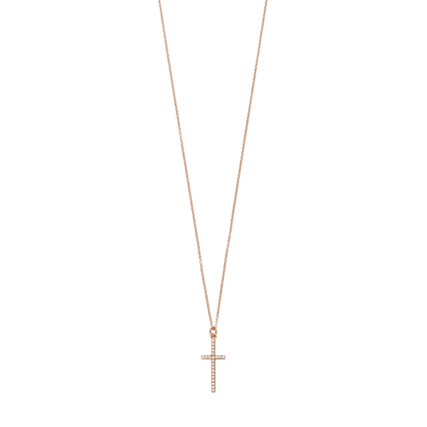 Leaf Jewelry Halskette Kreuz mit Zirkonia, 18 K Rosegold vergoldet Großer Ausverkauf