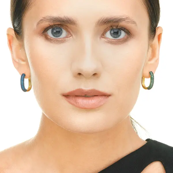 Leaf Jewelry Silber Creole, PAVE Blau, Gelbgold Vierteljährliche Förderung