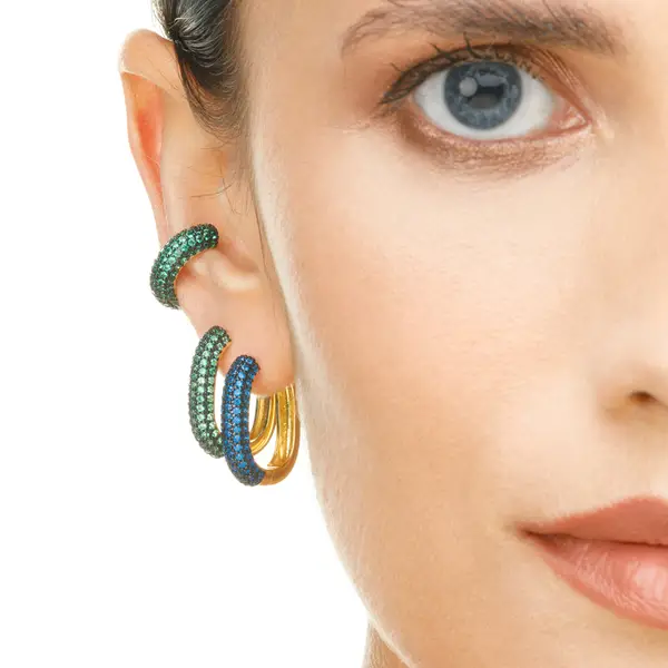 Leaf Jewelry Silber Creole, PAVE Blau, Gelbgold Vierteljährliche Förderung