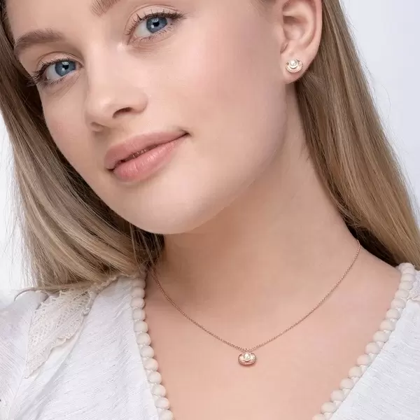 Leaf Jewelry Halskette Muschel mit Perle, 18 K Rosegold vergoldet Im Verkauf