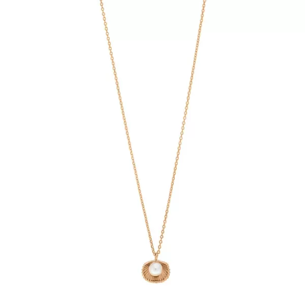 Leaf Jewelry Halskette Muschel mit Perle, 18 K Rosegold vergoldet Im Verkauf