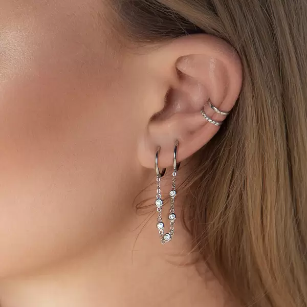Leaf Jewelry Ear Candy - Double Hoop, Zirkonia, 18 K Rosegold vergoldet Outlet