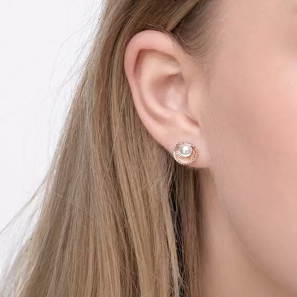 Leaf Jewelry Ohrstecker Muschel mit Perle, 18 K Rosegold vergoldet Weihnachtsangebot