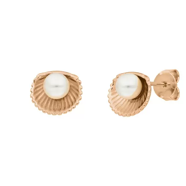 Leaf Jewelry Ohrstecker Muschel mit Perle, 18 K Rosegold vergoldet Weihnachtsangebot