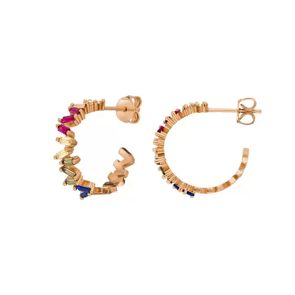 Leaf Jewelry Creole ICE CUBE, Multi Colour Zirkonia, 18 K Rosegold vergoldet Preisnachlass