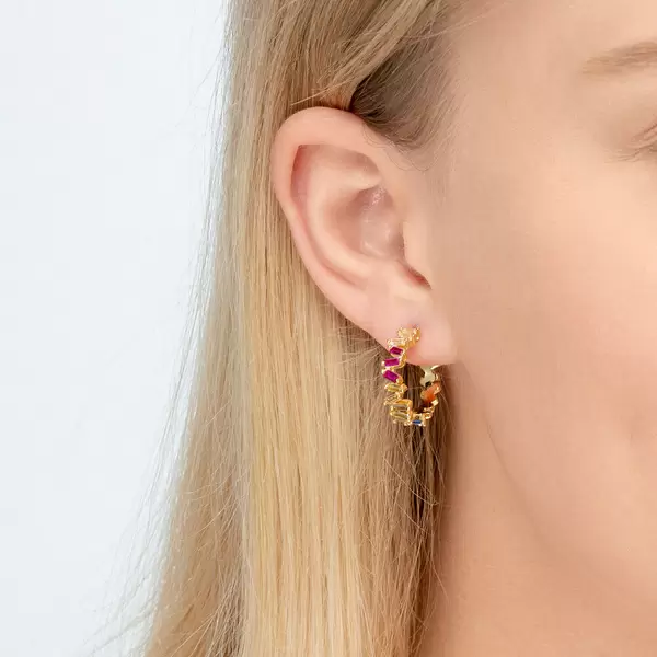 Leaf Jewelry Creole ICE CUBE, Multi Colour Zirkonia, 18 K Rosegold vergoldet Preisnachlass