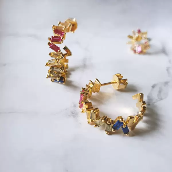 Leaf Jewelry Creole ICE CUBE, Multi Colour Zirkonia, 18 K Rosegold vergoldet Preisnachlass