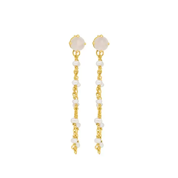 Leaf Jewelry Ohrhänger Flying Gem, Perle/Rosenquarz, 18 K Gelbgold vergoldet Zeitlich begrenztes Angebot