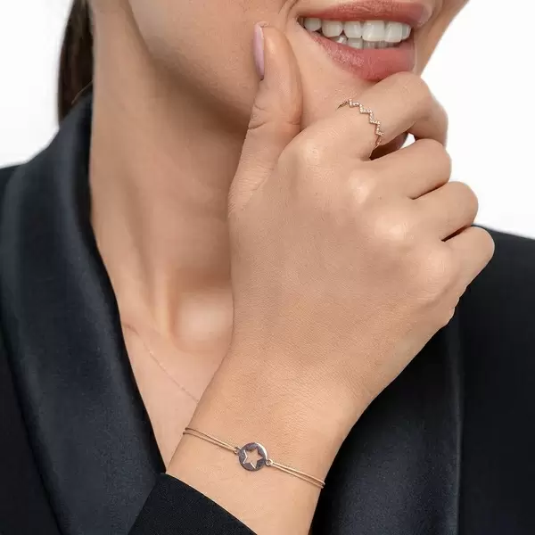 Leaf Jewelry Glücksbändchen Star, 14 K Roségold, Beige Zeitbegrenzte Promotion