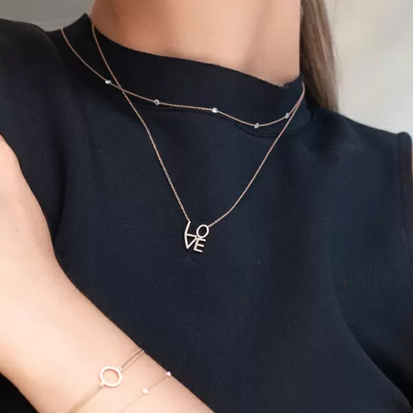 Leaf Jewelry Halskette Love mit Diamanten, 18 K Roségold Bis zu 60% Rabatt